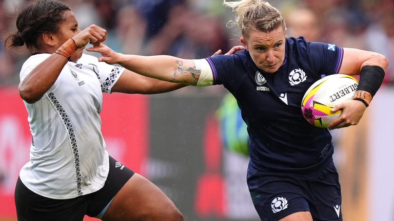 Scotland's Chloe Rollie holds off a challenge during Scotland's win of Fiji