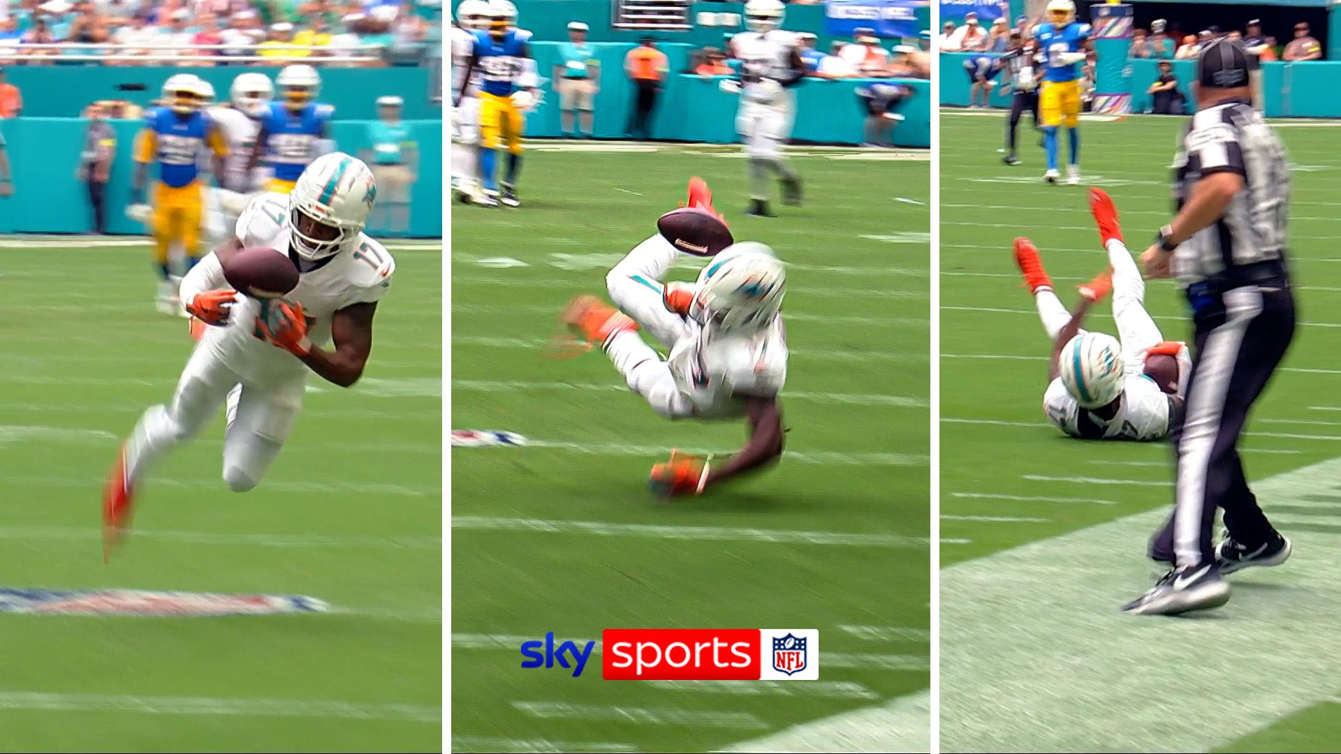 Waddle keeps hold of great juggling catch for the Dolphins