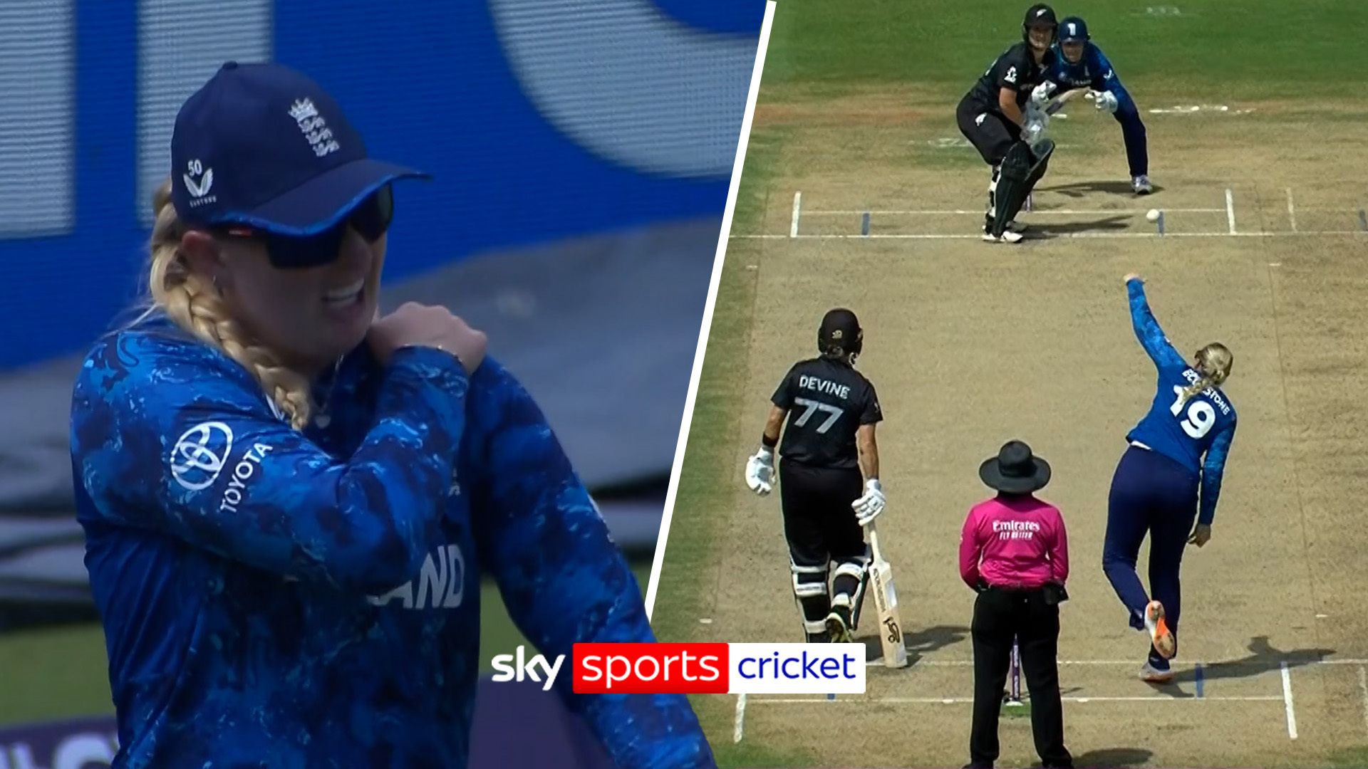 Ecclestone off injured against NZ then returns to snatch wicket!