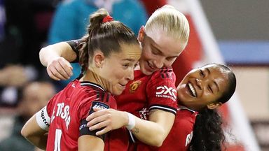 Anna Sandberg (centre) celebrates Manchester United's equaliser against Chelsea