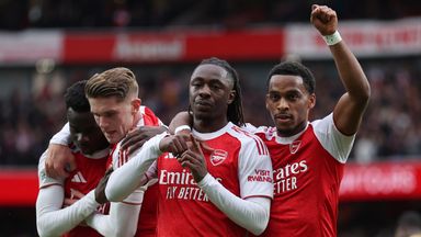 Arsenal's Eberechi Eze, second right, celebrates after scoring the winner against Crystal Palace