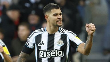 Newcastle United's Bruno Guimaraes (centre) celebrates scoring their match winner