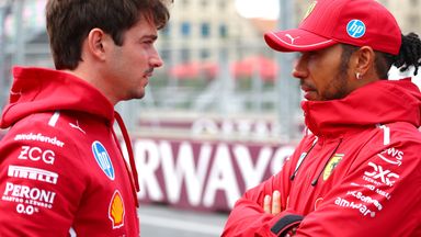 Charles Leclerc and Lewis Hamilton in conversation at the Azerbaijan GP