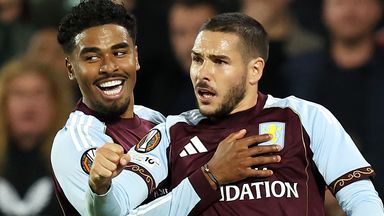 Aston Villa's Emi Buendia (right) celebrates with Ian Maatsen after scoring against Feyenoord
