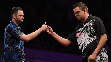 Luke Humphries and Gian van Veen at the European Championship final earlier this year