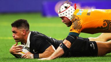 Quinn Tupaea scored twice as New Zealand won in Australia to temporarily move top of the Rugby Championship 
