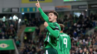 Trai Hume celebrates his first goal for Northern Ireland