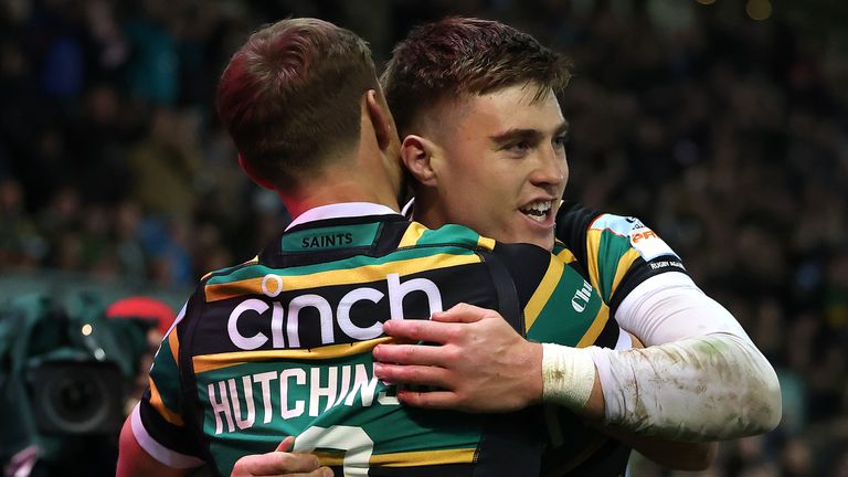 Tommy Freeman (right) scored four tries as he played a starring role for Northampton Saints against Saracens