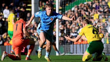 Joe Gelhardt celebrates after giving Hull the lead at Norwich