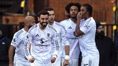 Man Utd players celebrate their 2-1 win at Crystal Palace