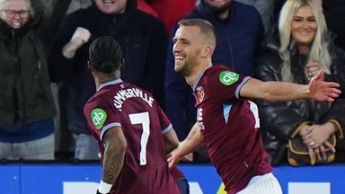 West Ham's Tomas Soucek celebrates after giving the home side a 2-1 lead