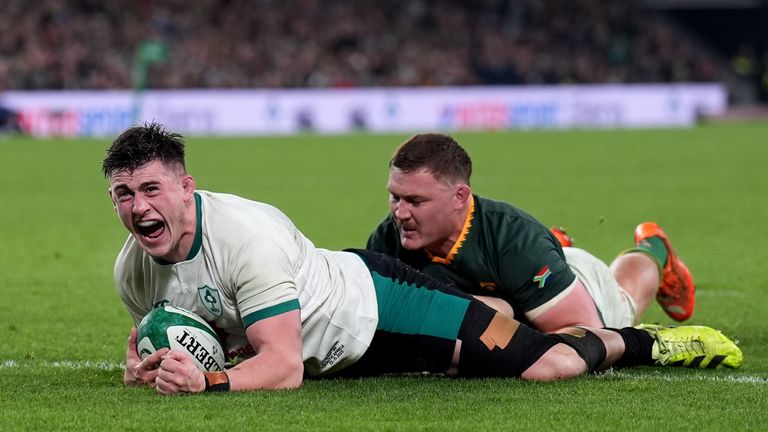 Dan Sheehan scored for Ireland in the first half despite the side being down to 13 players