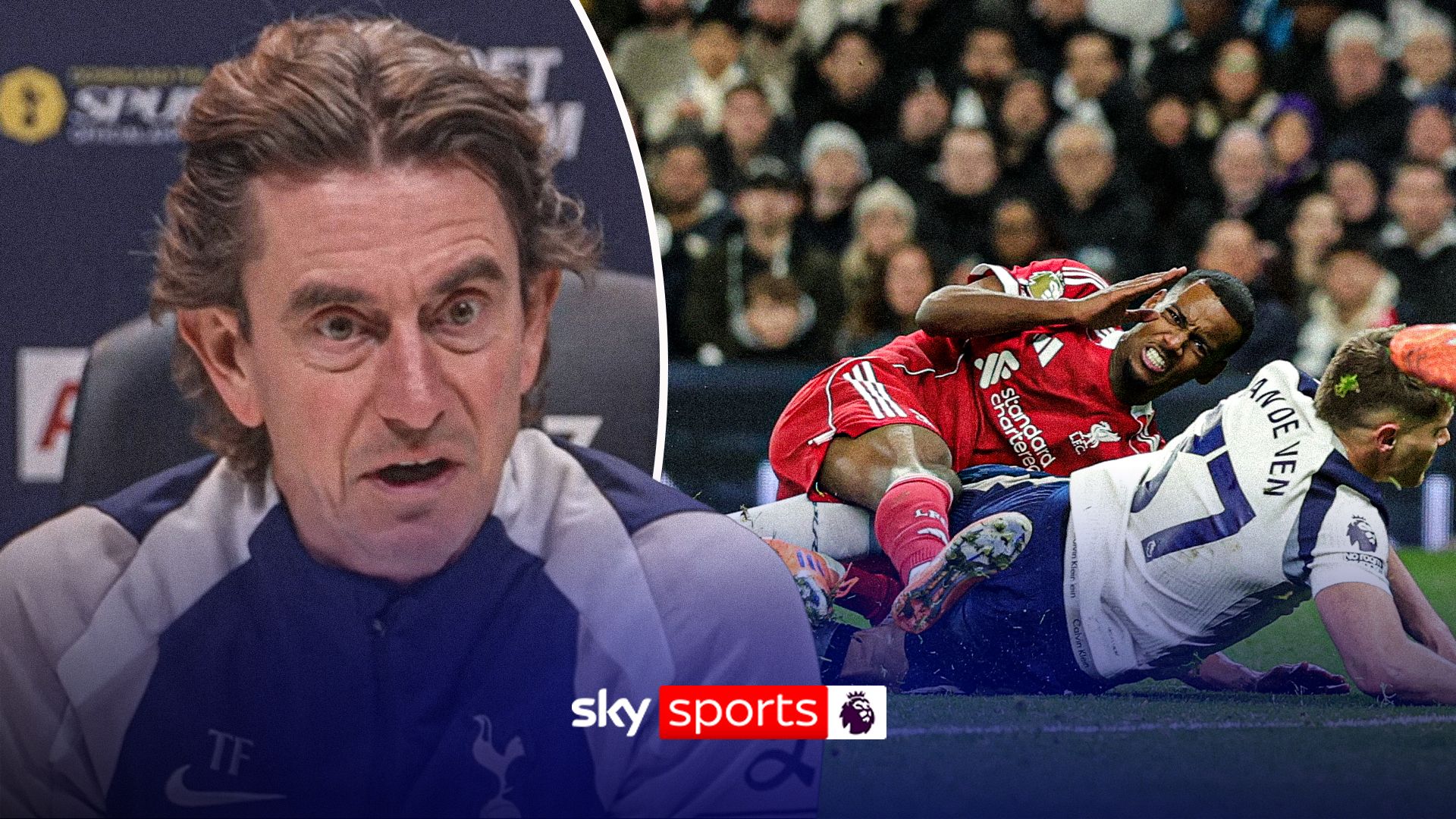 'I don't see that at all' | Frank disagrees with Slot over Van de Ven's 'reckless' tackle