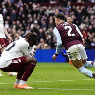 Matty Cash fires Aston Villa ahead against Arsenal as Eberechi Eze looks on in dismay