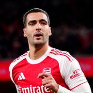 Mikel Merino celebrates after scoring the opening goal of the game 