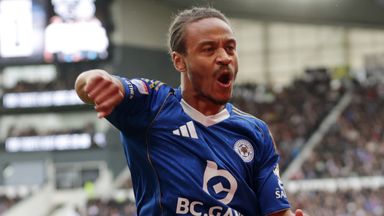 Bobby De Cordova-Reid of Leicester City celebrates after scoring to make it 0-1