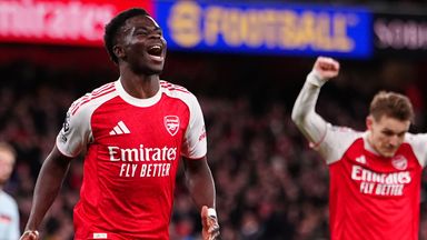 Arsenal's Bukayo Saka celebrates after scoring his side's second goal