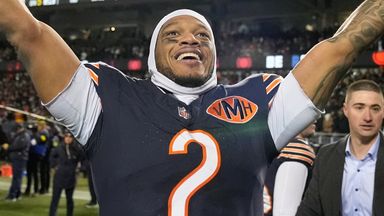 Chicago Bears' DJ Moore celebrates victory against the Green Bay Packers