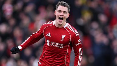 Florian Wirtz celebrates after doubling Liverpool's lead against Wolves