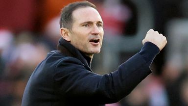 Coventry head coach Frank Lampard celebrates towards the Southampton fans at the end of the Championship match