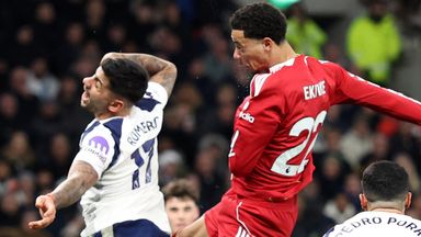 Hugo Ekitike (right) scores Liverpool's second, but did he foul Tottenham defender Cristian Romero?