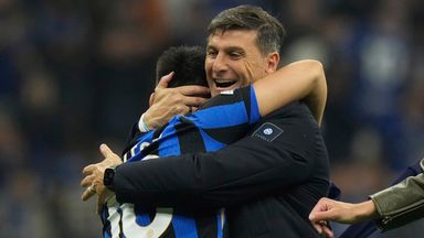 Javier Zanetti, now vice-president of Inter, embraces Lautaro Martinez