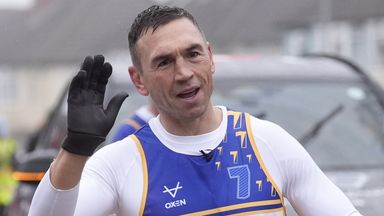 Kevin Sinfield as he runs in the rain on day seven of the 7 in 7: Together 2025 Challenge in Leeds
