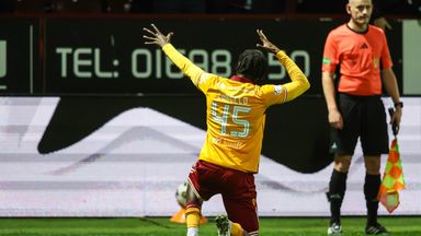 Motherwell's Emmanuel Longelo celebrates after scoring to make it 3-0 