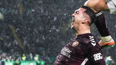 Oisin McEntee celebrates putting Hearts 2-0 up at Celtic