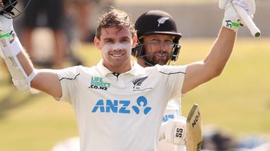 New Zealand's Tom Latham (front) and Devon Conway (back) are the first opening partnership to hit a century in both innings of a Test match