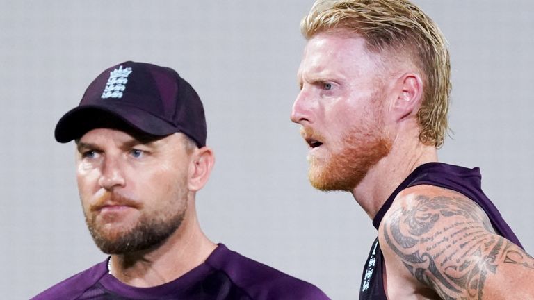 Brendon McCullum and Ben Stokes during a nets session ahead of the second Ashes Test