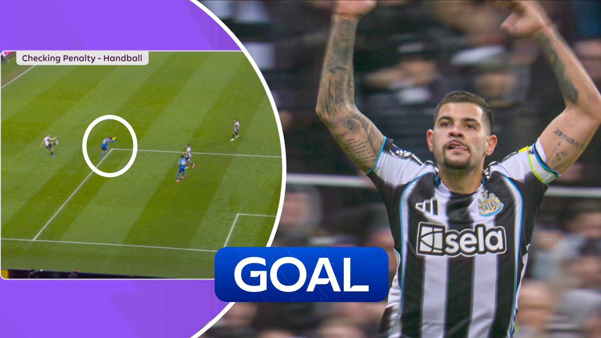 Guimaraes scores pen in added time after Aaronson's handball in the box