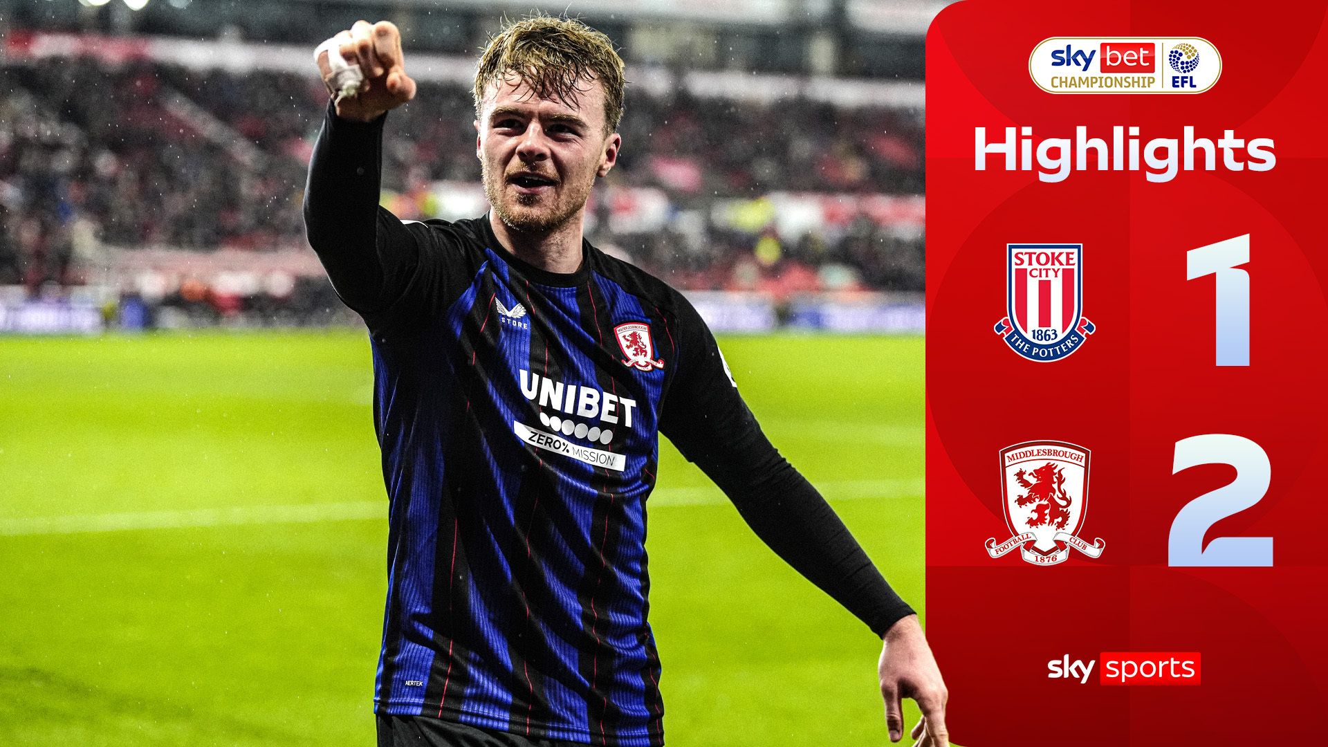 Boro come back against 10-man Stoke to move second