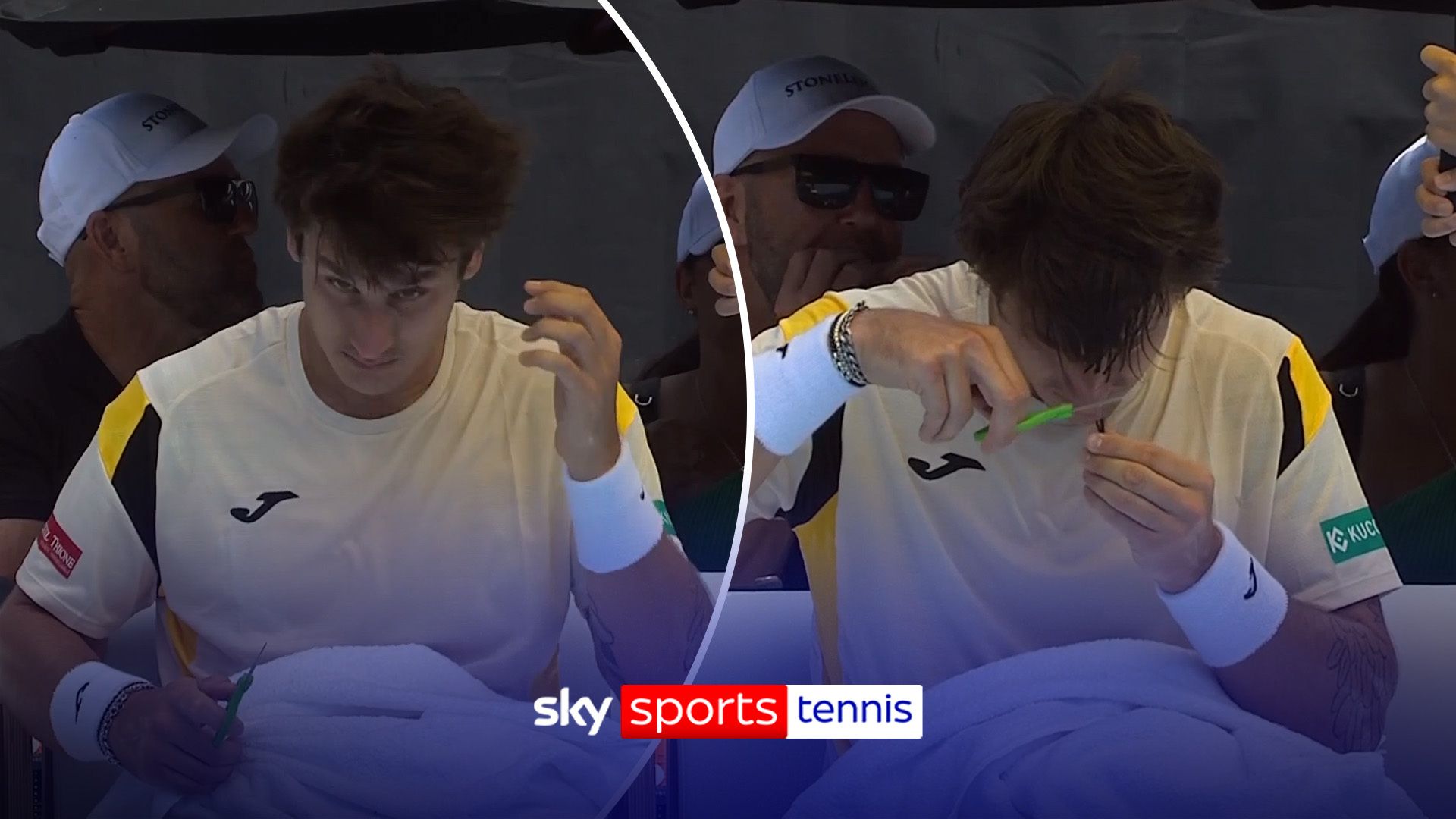 Always time for a trim! | Ugo Carabelli cuts his hair mid match!