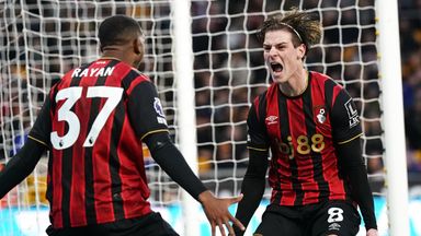 Alex Scott celebrates after doubling Bournemouth's lead