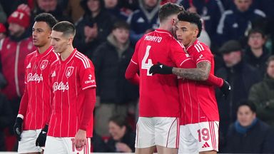 Igor Jesus celebrates with Nottingham Forest team-mates
