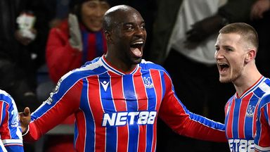 Jean-Philippe Mateta celebrates after giving Crystal Palace the lead against Fulham
