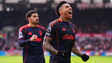 Igor Jesus celebrates after opening the scoring for Nottingham Forest at Brentford