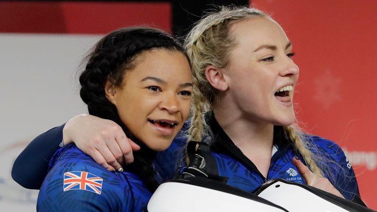 Mica Moore (L) was part of Great Britain's bobsleigh team at the 2018 Winter Olympics