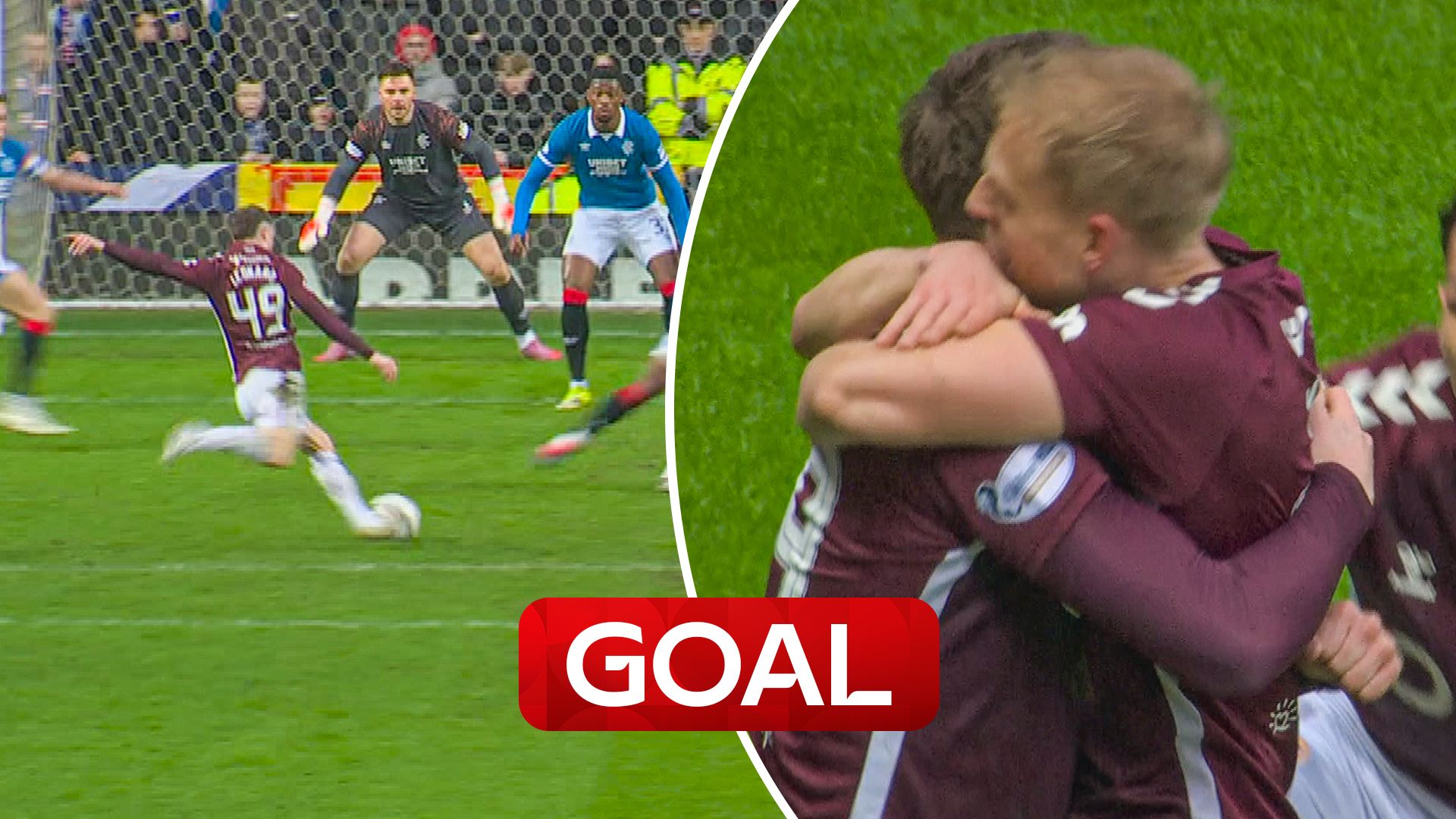 Leonard capitalises on Rangers mix-up to score stunning opener for Hearts!