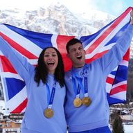 Great Britain's Matt Weston and Tabby Stoecker with their gold medals.
