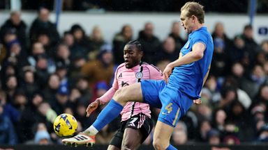 Christoph Klarer dispossesses Abdul Fatawu of Leicester City