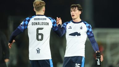 Falkirk's Coll Donaldson and Barney Stewart (R) celebrate their side's 2-1 victory over Livingston