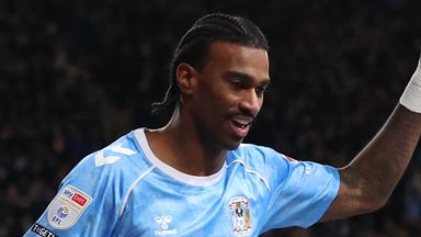 Haji Wright celebrates after scoring for Coventry against Middlesbrough in their top-of-the-table Championship clash