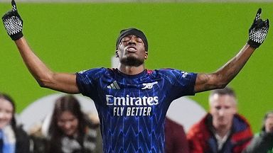 Arsenal's Noni Madueke celebrates scoring against Brentford