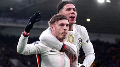 Cole Palmer celebrates with Enzo Fernandez during Chelsea's win at Wolves