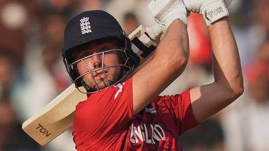 England's Will Jacks hits a six during the 2026 Men's T20 World Cup (Associated Press)