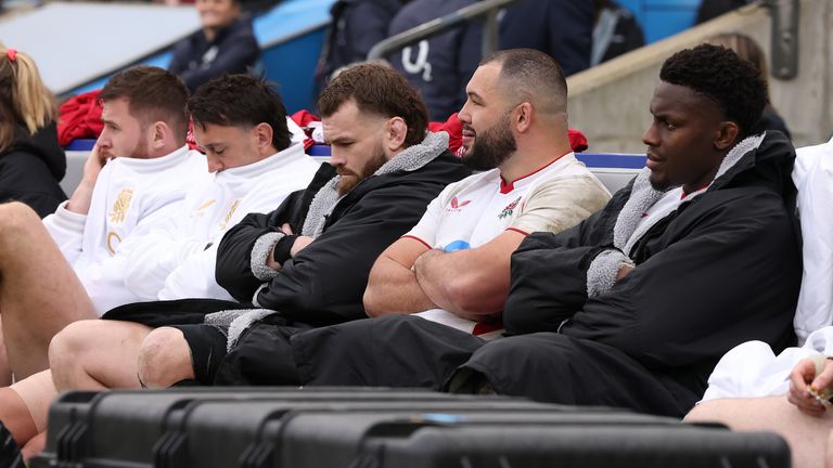 Prop Ellis Genge (second from right) conceded afterwards England 'probably believed the hype' 