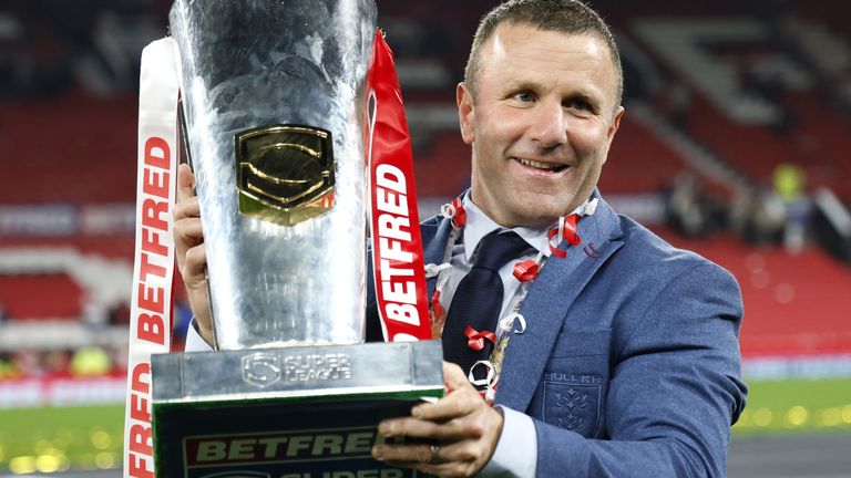 Willie Peters with the Super League trophy after Hull KR's 2025 triumph