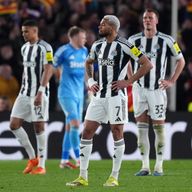 Joelinton and his Newcastle team-mates look dejected after conceding their sixth goal